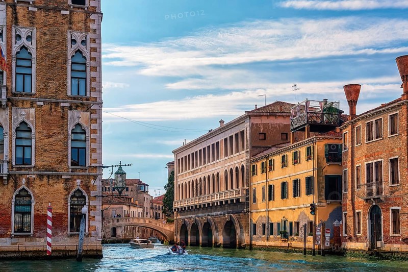 Beautiful view of classic Venetian landscape. Waterfront palaces