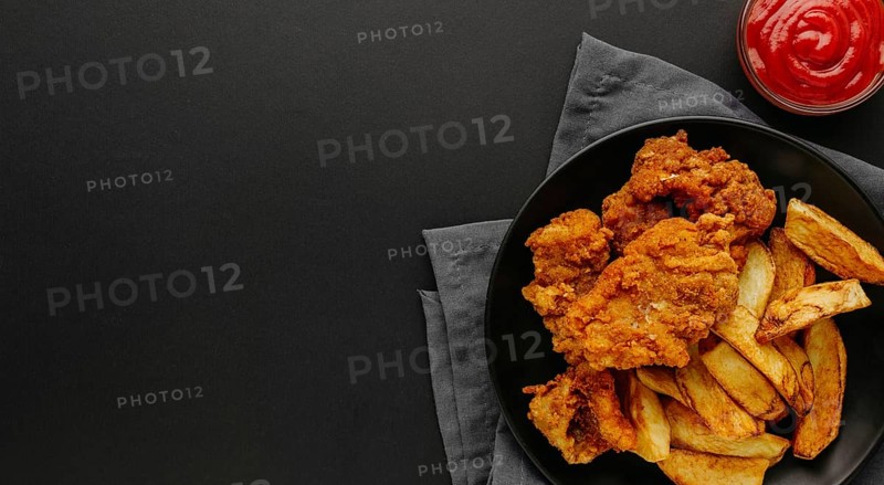 Top view fish chips plate