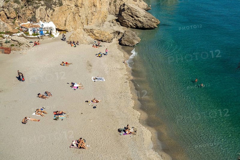 View from the Balcon de Europa to the beach Playa de la Calahonda in Nerja