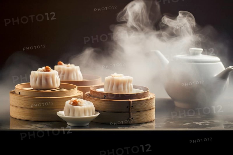 Steamed Chinese dim sum noodle pockets