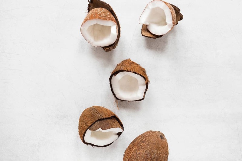 Top view selection tasty coconuts