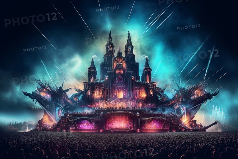 Concert stage at a huge rave festival