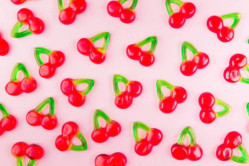 Sweet jelly cherry candies pink surface