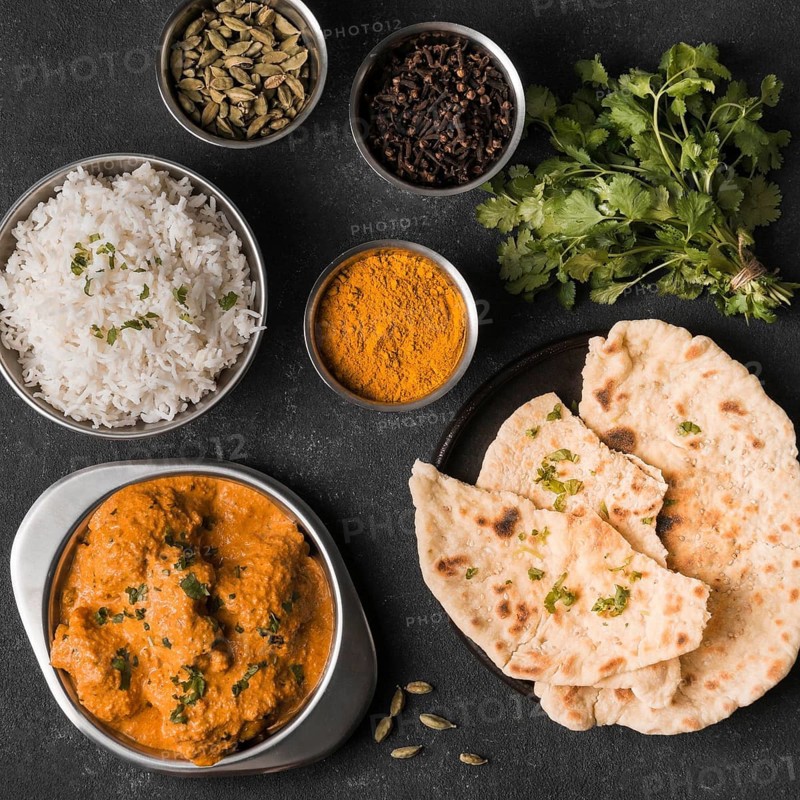 Flat lay indian food arrangement