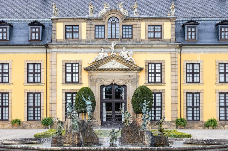 Neptune Fountain and Herrenhausen Gallery Buildings in Herrenhausen Palace and Herrenhausen Gardens
