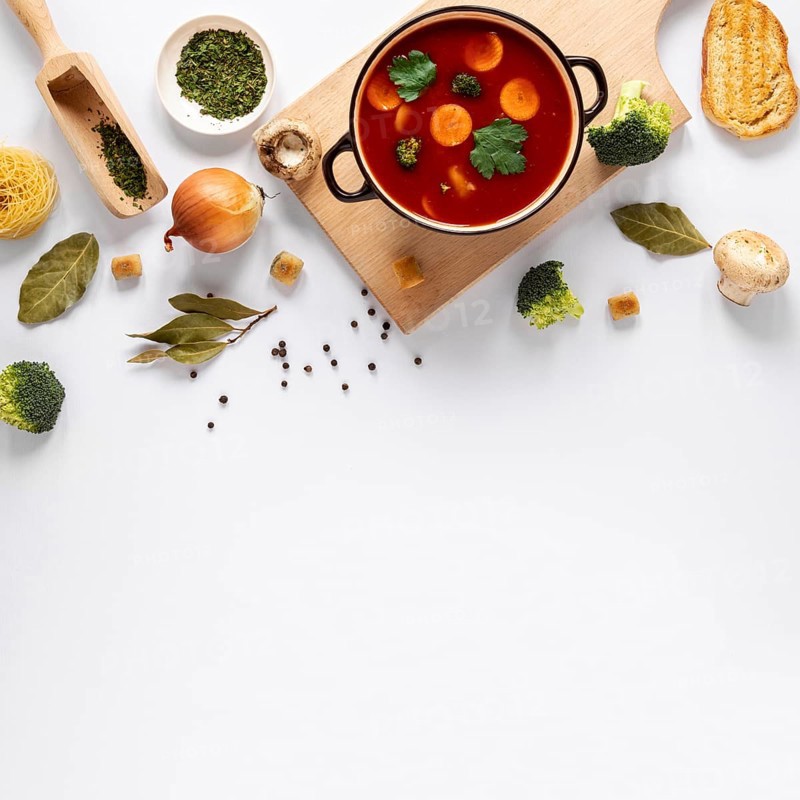 Tomato soup wooden board