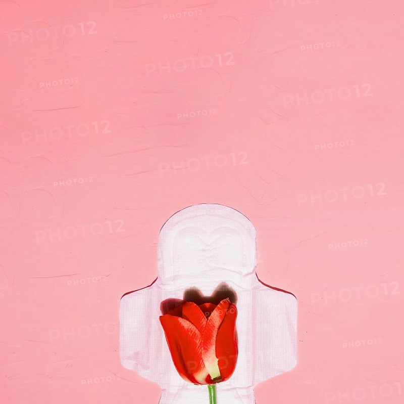 Top view sanitary towel with flowers