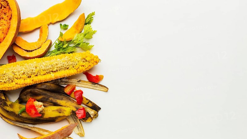 Leftover food waste fruit top view