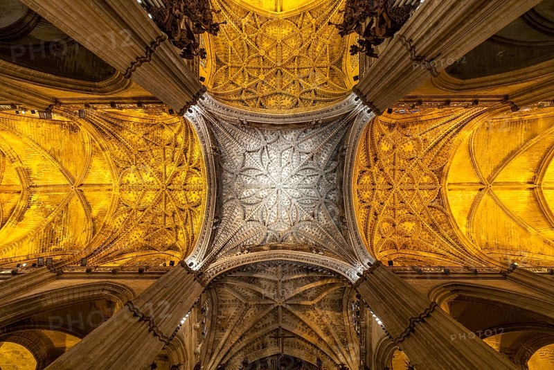 Ceiling in the interior of the Cathedral of Santa Maria de la Sede in Seville