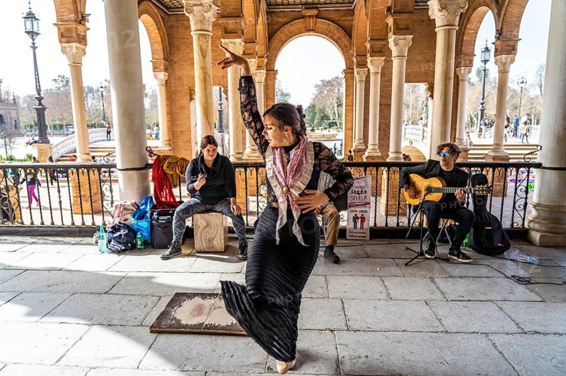 Flamenco group at the Plaza de Espana in Seville