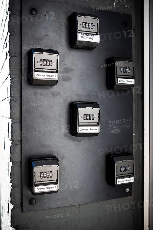 Combination locks for deposited keys for access to rooms in a hotel hostel in Duesseldorf