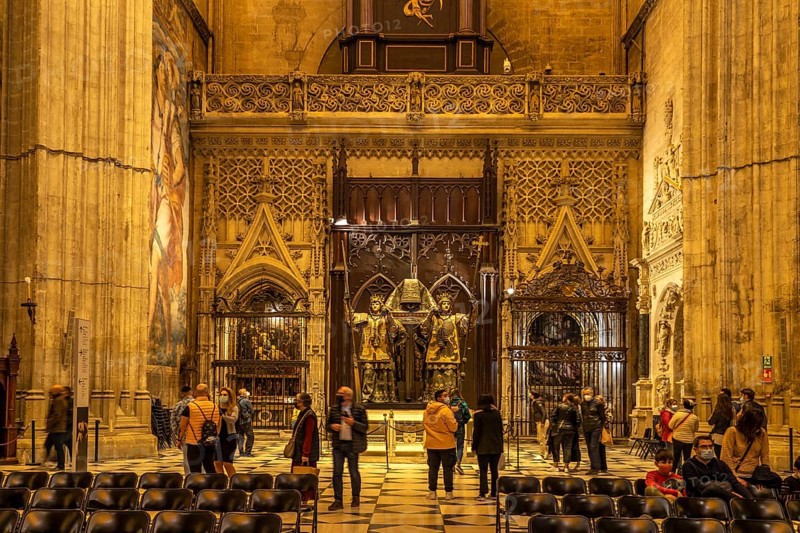 Christopher Columbus' sarcophagus in the interior of Santa Maria de la Sede Cathedral in Seville