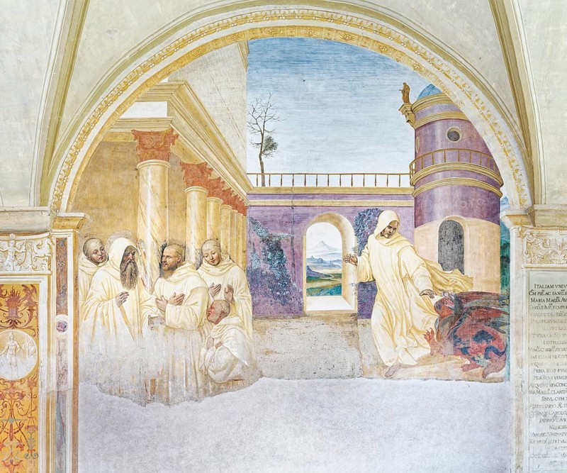Benedict forgives a monk who wanted to escape from the monastery and encounters a dragon