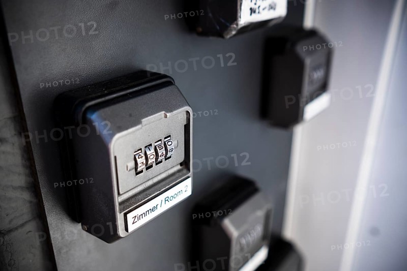 Combination locks for deposited keys for access to rooms in a hotel hostel in Duesseldorf