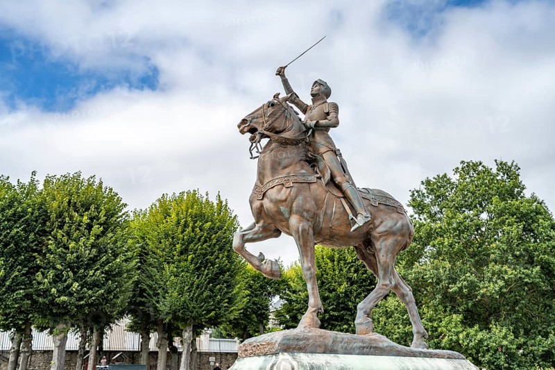 Equestrian statue of Joan of Arc in the park Les Jardins de l'Eveche in Blois