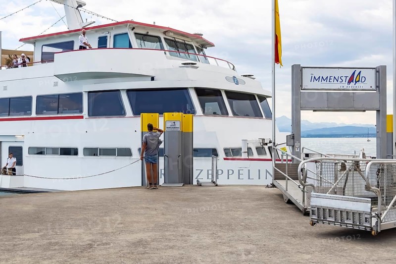 Ship landing stage at Lake Constance with the excursion ship Graf Zeppelin