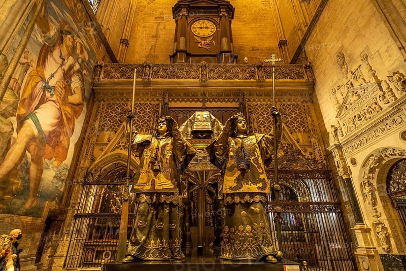 Christopher Columbus' sarcophagus in the interior of Santa Maria de la Sede Cathedral in Seville