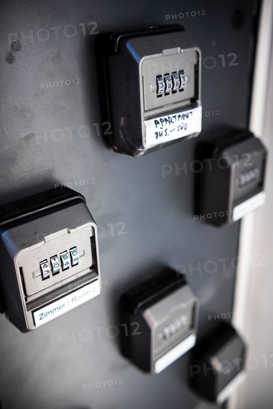 Combination locks for deposited keys for access to rooms in a hotel hostel in Duesseldorf