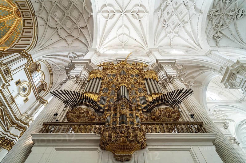 Organ in the interior of the Cathedral of Santa Maria de la Encarnacion in Granada