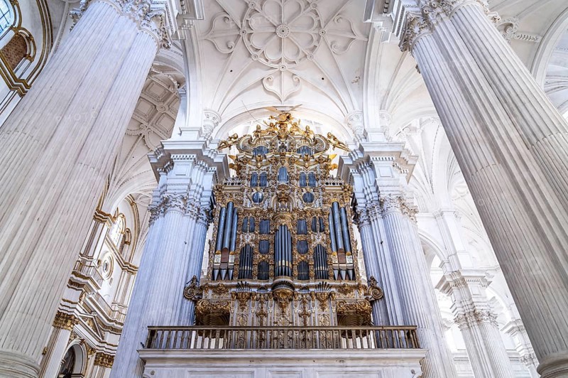 Organ in the interior of the Cathedral of Santa Maria de la Encarnacion in Granada