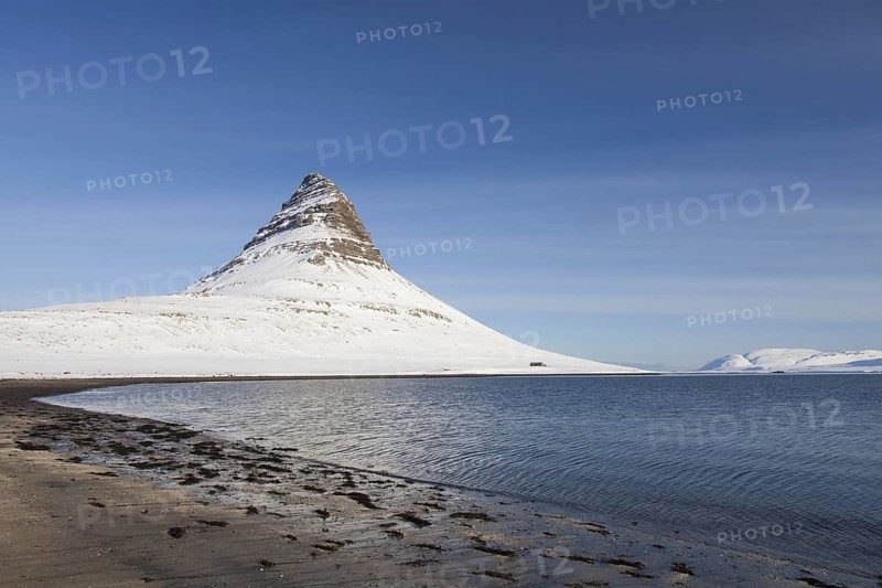 Kirkjufell mountain on the Snaefellsnes peninsula in the snow in winter