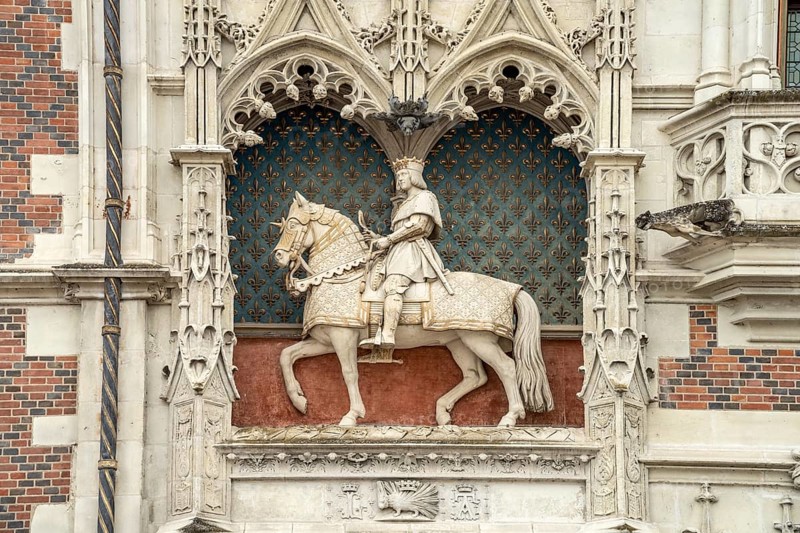 Equestrian statue of Louis XII above the portal of Blois Castle Chateau Royal de Bloiss