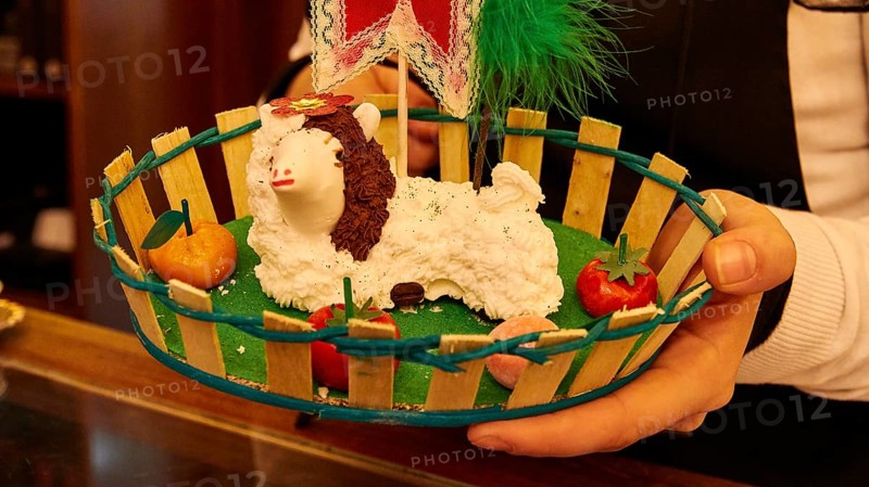 White chocolate Easter lamb in basket