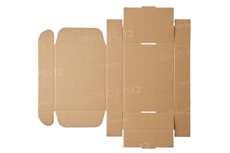Overhead view of cardboard box in the unfolded form