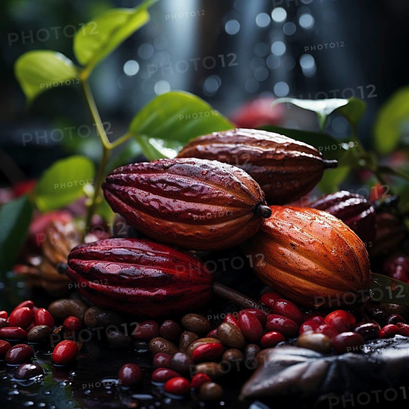 Fresh chocolate fruit in a plantation