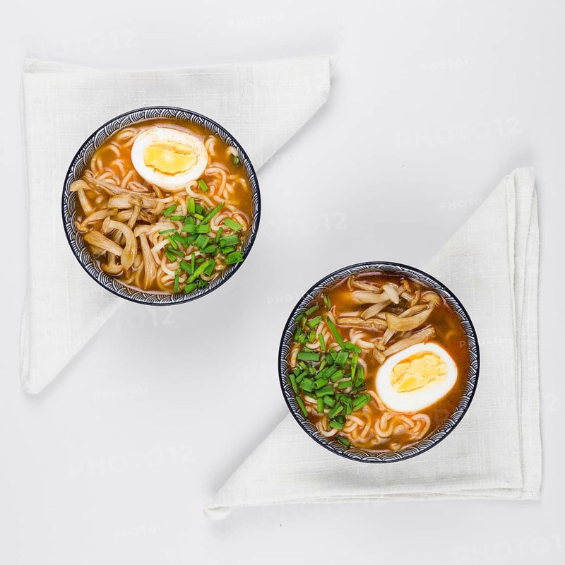Top view ramen bowls