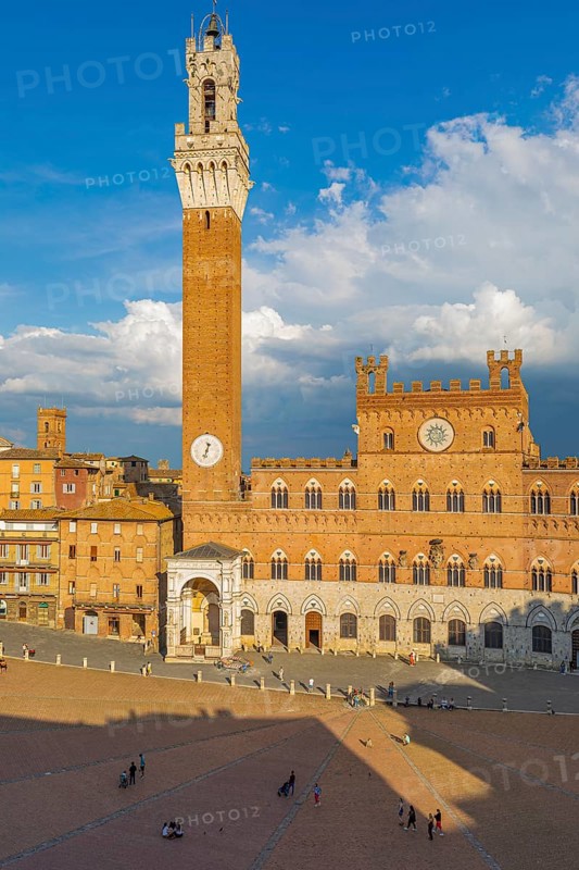 Thunderclouds over the Piazza del Campo with the bell tower Torre del Mangia and the town hall Palazzo Pubblico