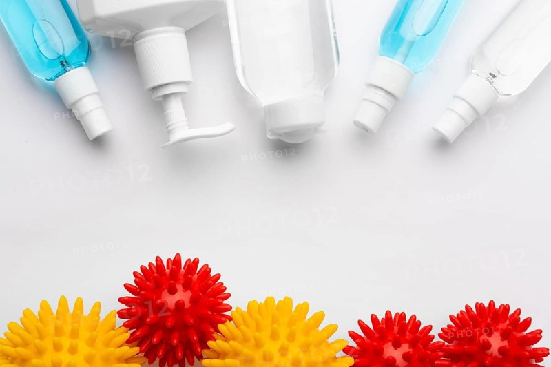 Top view disinfection products with viruses