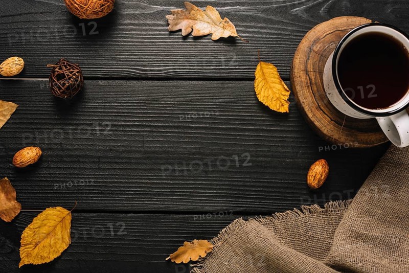 Border from mug autumn symbols