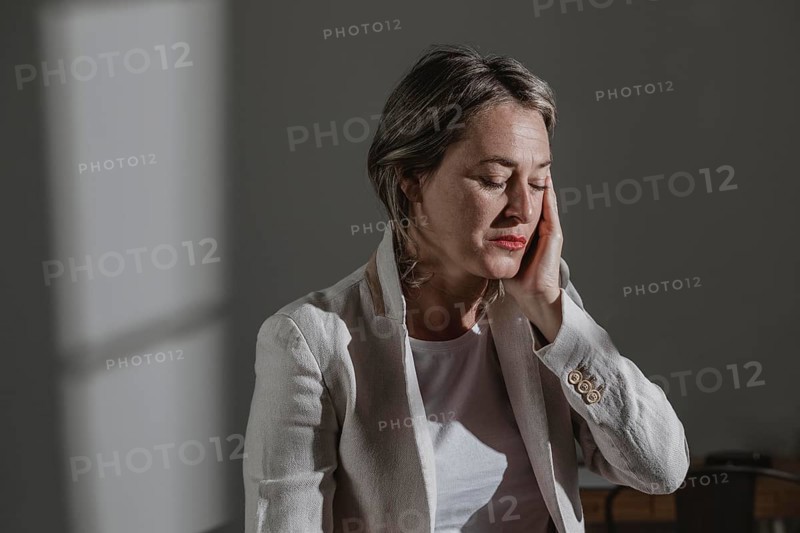 Adult woman stressing out home