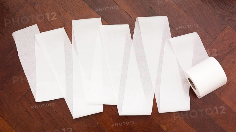 Flat lay loose toilet paper floor