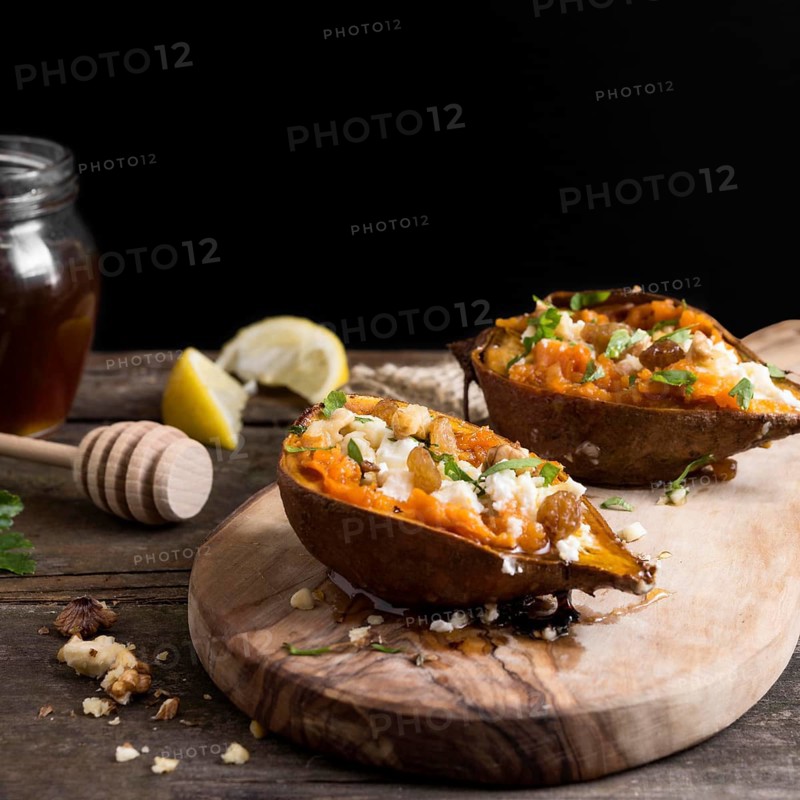 Sweet potatoes wooden board