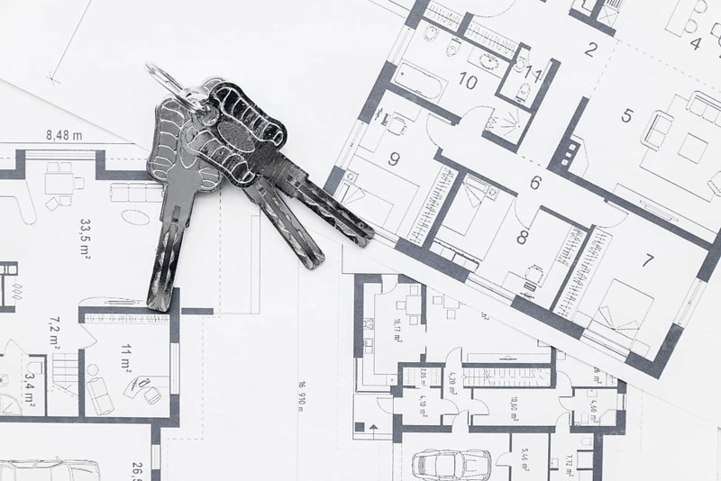 House keys architectural blueprints plans