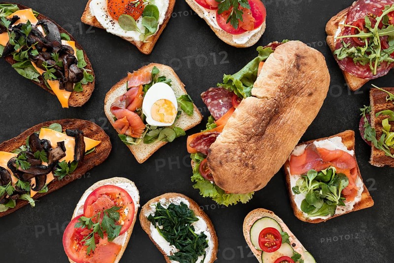 Flat lay assortment delicious sandwiches