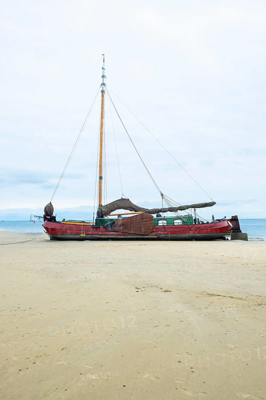Beach with boats at West on the North Sea island of Terschelling