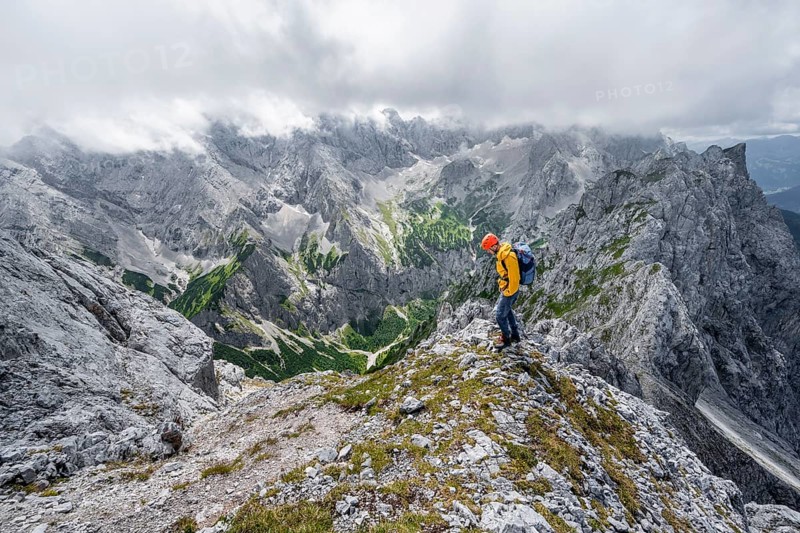 Mountaineer at the summit of the Waxenstein