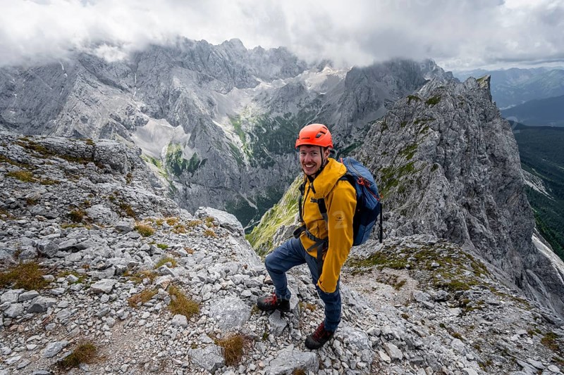 Mountaineer at the summit of the Waxenstein