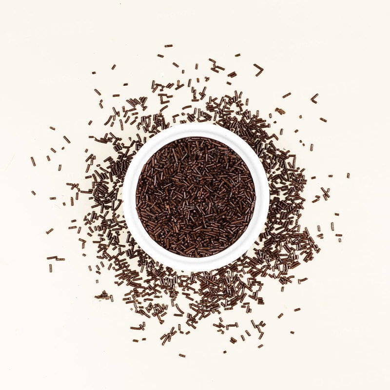 Top view dark chocolate jimmies bowl