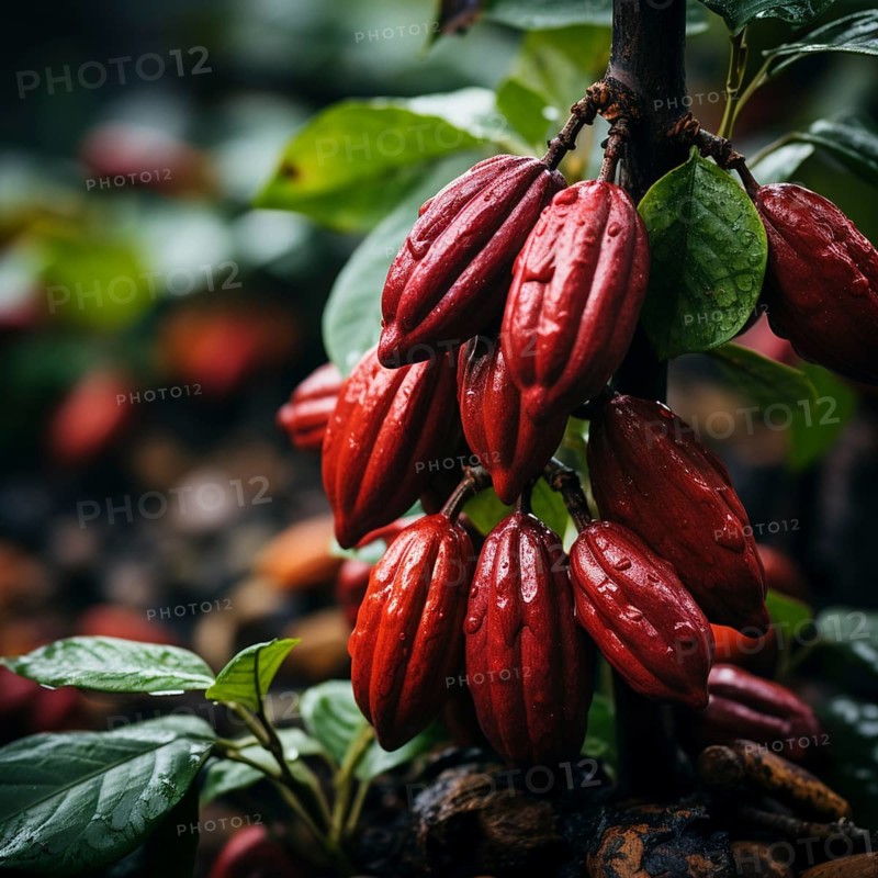 Fresh chocolate fruit in a plantation