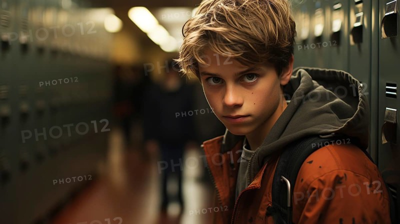 Sinister looking young male student who could be the bully of the school