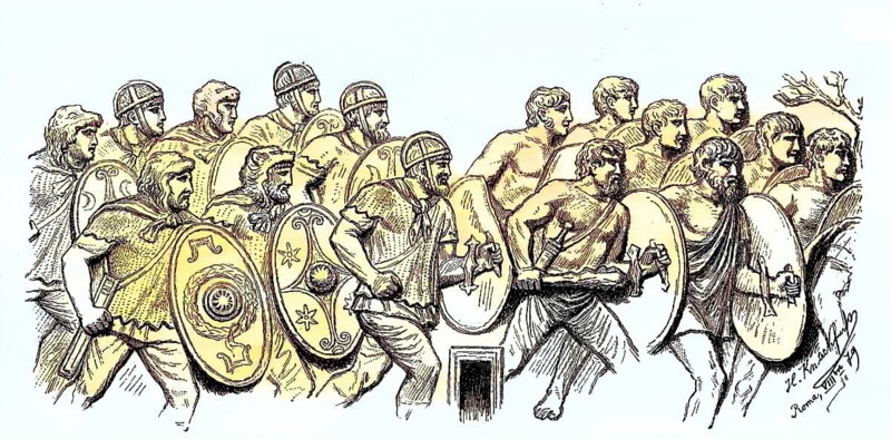 Relief on Trajan's Column shows the Germanic bodyguard of the later Caesars