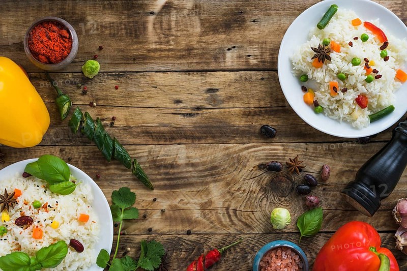 Delicious breakfast with fresh ingredients brown table