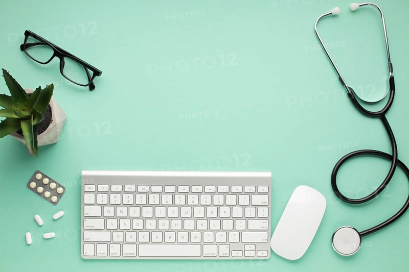 Modern keyboard mouse with medicines surface