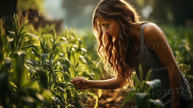 Young adult woman farmer checking her harvest