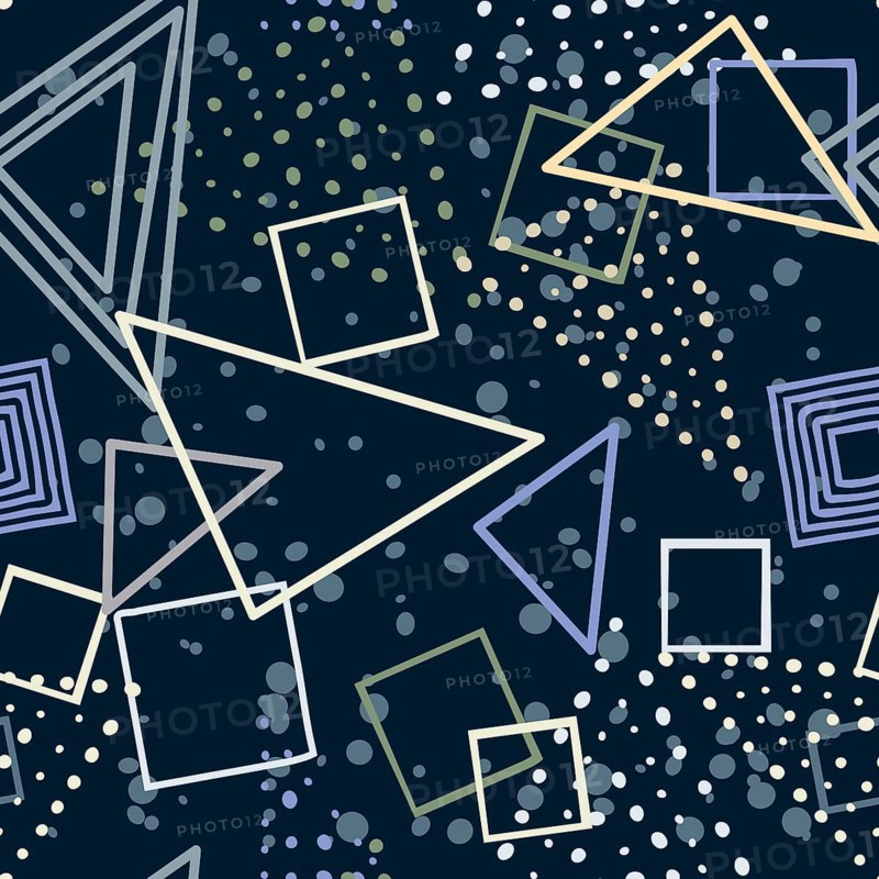 Squares and triangles hand drawn vector seamless pattern in blues tones