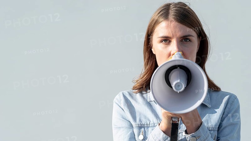 Front view woman with megaphone